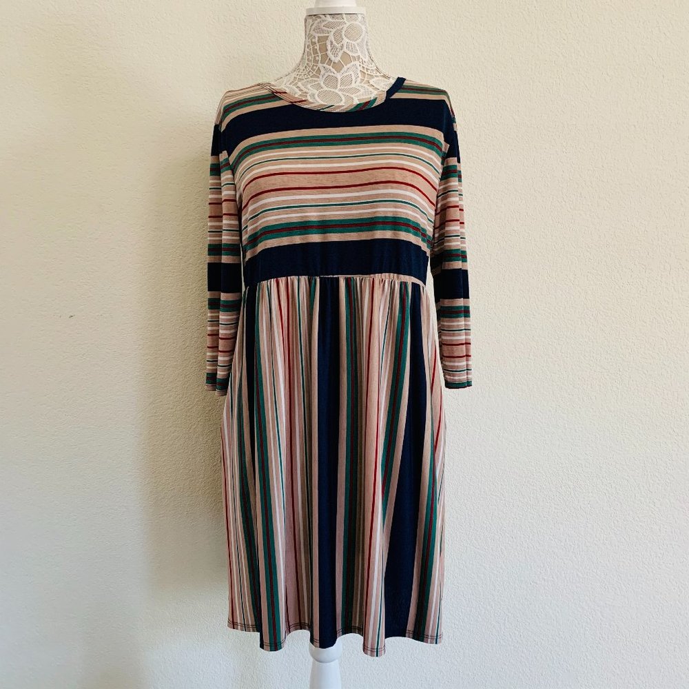 Egy Striped 3/4 Sleeve Multicolor Dress